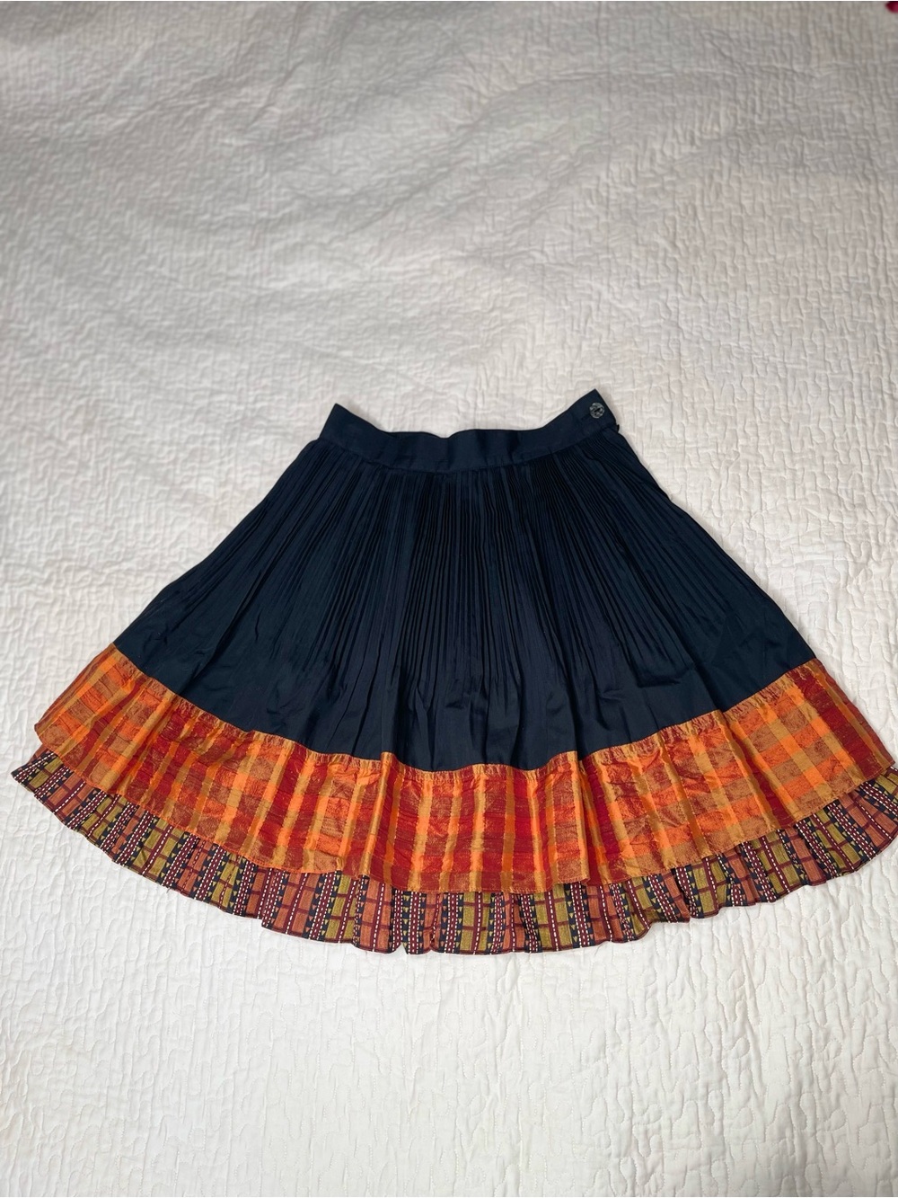 Vintage Bazar de Christian Lacroix Pleated A-Line Skirt FR36 Silk Ruffle Hem